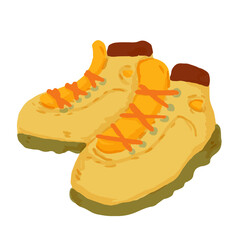 登山、アウトドア、キャンプやグランピングなどで使える、ゆるかわな「トレッキングシューズ」ベクターイラスト