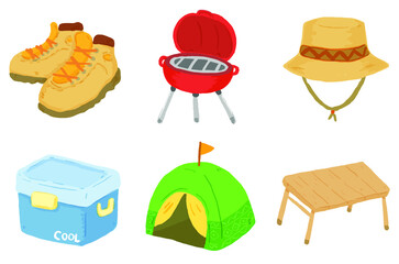 登山、アウトドア、キャンプやグランピングなどで使える、ゆるかわな「イラストセット」ベクターイラスト