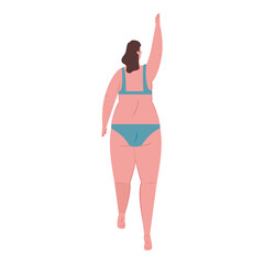 cute plump woman of back in swimsuit blue color on white background vector illustration design