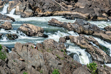Jagged rocks, breathtaking views,  and the dangerous white waters of the Potomac River at the Great Falls Park in McLean, Fairfax County, Virginia.