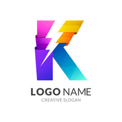 Letter K and thunder logo concept, modern logo style