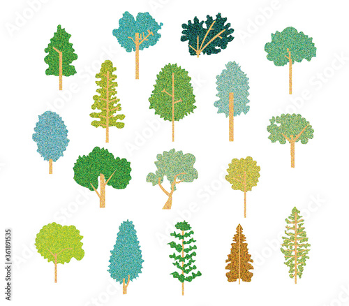 木 北欧 ツリー 葉 オシャレ アイコン セット デザイン 森 カワイイ バリエーション 春 緑 素材 ナチュラル グリーン 枯れ葉 植物 実 森林 樹 樹木 自然 プランツ 林 枝 イラスト Wall Mural Toiro