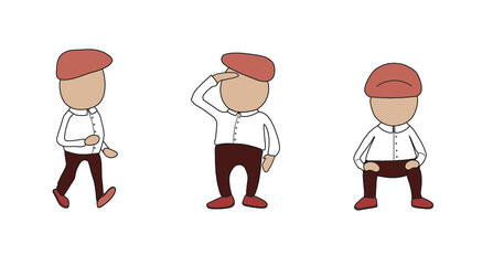 Cartoon flat cap male in white dress shirt vector collection