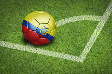 Fototapeta na wymiar Taking a corner with Ecuador flag soccer ball