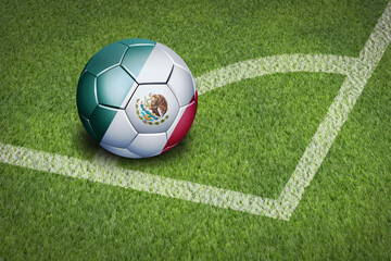 Fototapeta na wymiar Taking a corner with Mexico flag soccer ball
