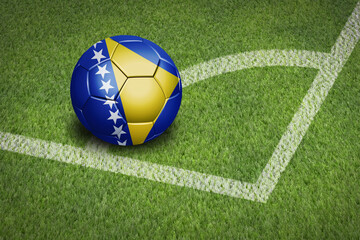Fototapeta na wymiar Taking a corner with Bosnia and Herzegovina flag soccer ball