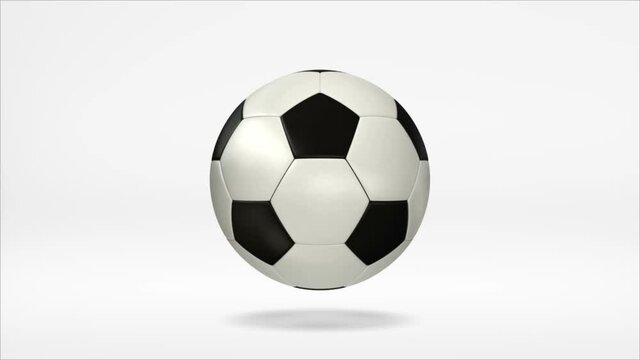 Classic soccer ball isolated on the white background, rotate animation in 3d