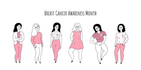 Breast Cancer Awareness Month banner. Vector illustration isolated on a white background. 