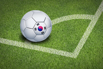 Fototapeta na wymiar Taking a corner with South Korea flag soccer ball