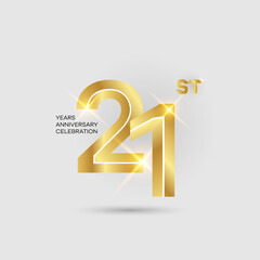 21st 3D gold anniversary logo isolated on elegant background, vector design for celebration purpose