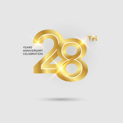 28th 3D gold anniversary logo isolated on elegant background, vector design for celebration purpose