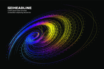 Colorful spiral particles and lines, communication technology technology background.