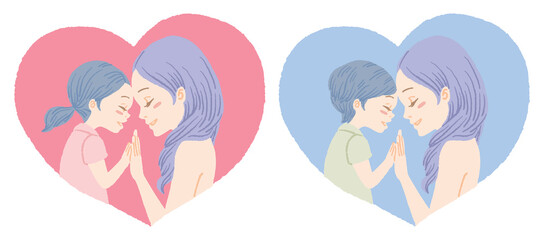 Mother and daughter, mother and son Mother’s Day illustration. Digitally hand drawn vector art. 