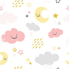 Vector cute nursery seamless pattern. Repeating endless background for kids.