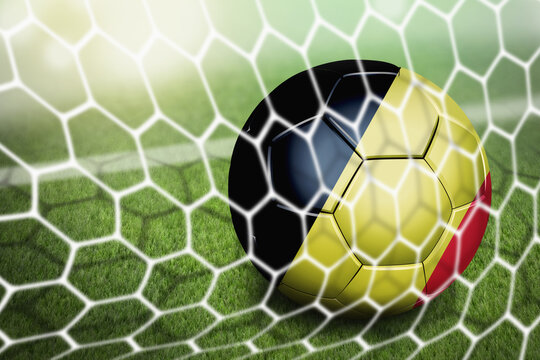 Belgium soccer ball in goal net
