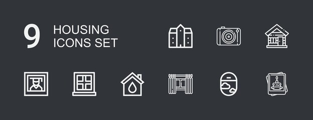 Editable 9 housing icons for web and mobile