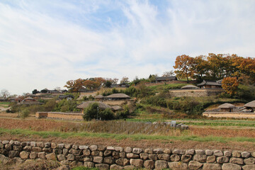Gyeongju Yangdong Folk Village with korean traditional houses and beautiful surrounding in autumn, South Korea