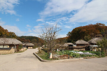 Gyeongju Yangdong Folk Village with korean traditional houses and beautiful surrounding in autumn, South Korea