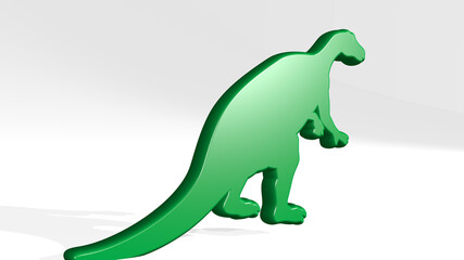 Obraz premium DINOSAUR from a perspective with the shadow. A thick sculpture made of metallic materials of 3D rendering. illustration and animal