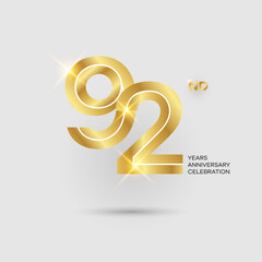 92nd 3D gold anniversary logo isolated on elegant background, vector design for celebration purpose