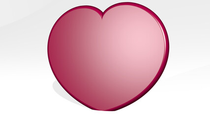 HEART stand with shadow. 3D illustration of metallic sculpture over a white background with mild texture. love and design