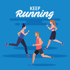 Fototapeta na wymiar keep running,people running, group people in sportswear jogging vector illustration design