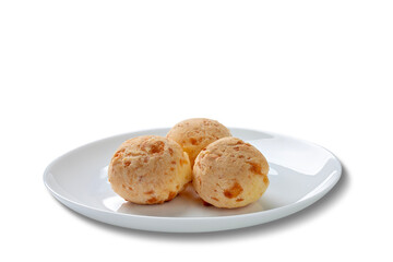Miner cheese breads on plate, isolated on white background.