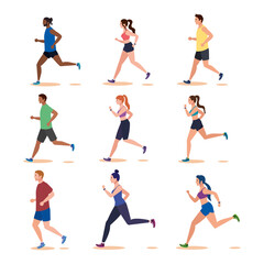 group people jogging, people running avatar characters vector illustration design