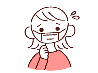 困り顔のマスク姿の若い女性