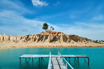 Wide angle view of blue lake at Bintan, Indonesia