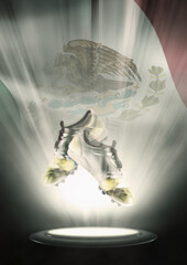 Football cleats with Mexico flag backdrop