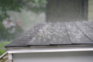 close up on storm rain on the roof