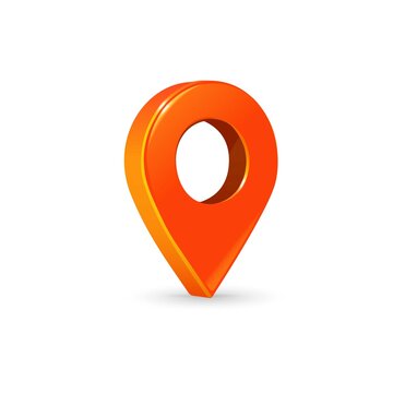Realistic 3d pointer of map. Orange map marker icon in vector.  An icon pin indicating the destination.