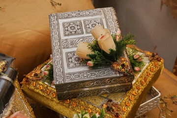 Selective focus on Malay wedding dowry items     