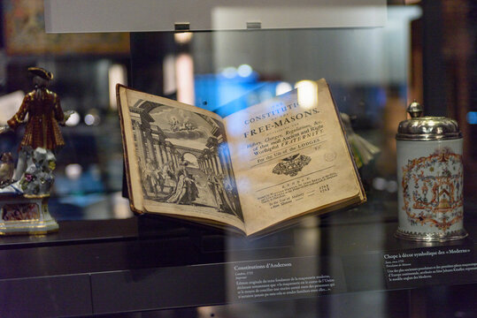 PARIS - MARCH 30, 2018: Book in the Musee de la Franc-Maconnerie, a museum of Freemasonry