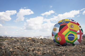 World flags soccer ball on the ground