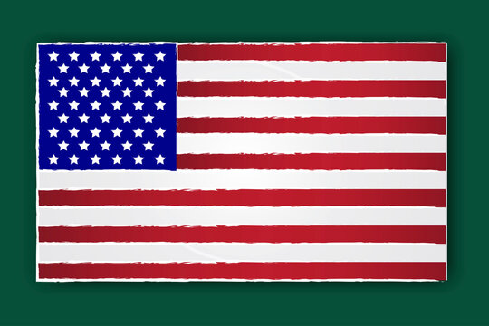American USA flag in grunge style on a green background. Vector grungy template of the symbol of America. Stock Photo.