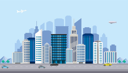 Stock illustration: urban buildings, big city, town