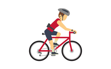 Man riding bike cycling for fitness and listening music with gadget wireless earphone ,smartwatch and Waist bag vector illustration flat style.Isolate on white background.