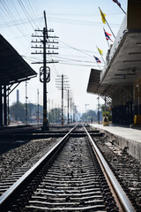 Fototapeta na wymiar Railway or railroad tracks for train transportation.