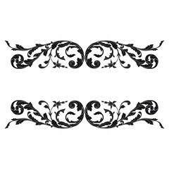 Vintage Ornament Element in baroque style with filigree and floral engrave the best situated for create frame, border, banner. It's hand drawn foliage swirl like victorian or damask design arabesque.