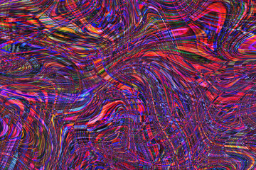 Colourful psychedelic background made of interweaving curved shapes. liquid splash as Illustration.