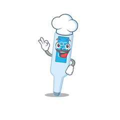 digital thermometer chef cartoon drawing style wearing iconic chef hat