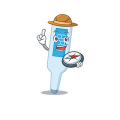 digital thermometer mascot design style of explorer using a compass during the journey