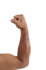 Close up Man's muscular arm isolated on white background with clipping path included.