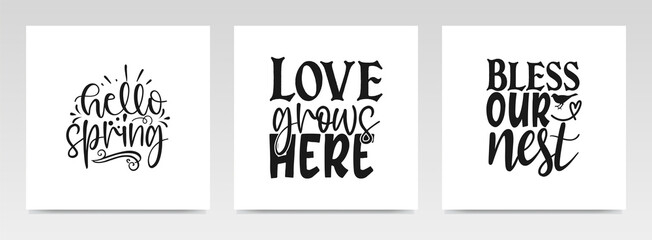 Spring quotes letter typography set illustration.