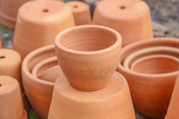 Closed up of clay pot silective focus.