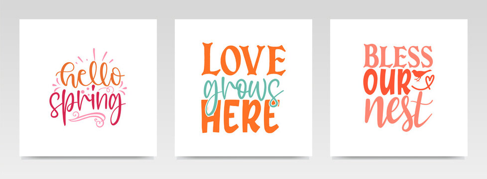 Spring Quotes Letter Typography Set Illustration.