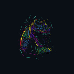 the dinosaur t rex line pop art potrait colorful logo with dark background