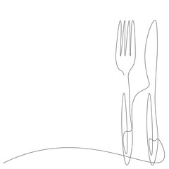 Fork and knife line drawing, vector illustration